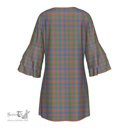 Scottish MacIntyre Ancient Clan Tartan Crest Womens Stacked Ruffle Sleeve Tartan Dress