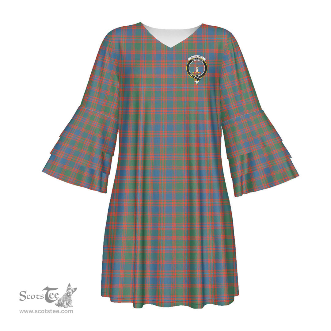 Scottish MacIntyre Ancient Clan Tartan Crest Womens Stacked Ruffle Sleeve Tartan Dress