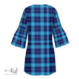 Scottish MacSporran Ancient Tartan Womens Stacked Ruffle Sleeve Tartan Dress