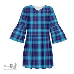 Scottish MacSporran Ancient Tartan Womens Stacked Ruffle Sleeve Tartan Dress