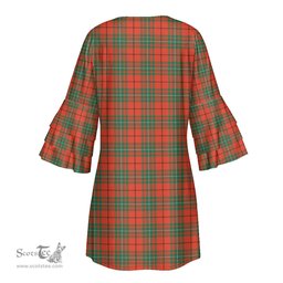 Scottish MacAulay Ancient Tartan Womens Stacked Ruffle Sleeve Tartan Dress