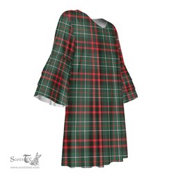 Scottish MacDiarmid Modern Tartan Womens Stacked Ruffle Sleeve Tartan Dress