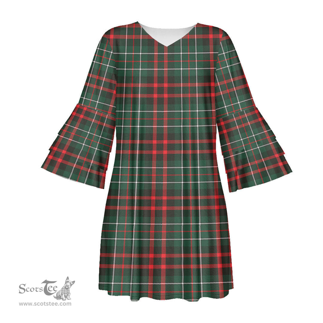 Scottish MacDiarmid Modern Tartan Womens Stacked Ruffle Sleeve Tartan Dress