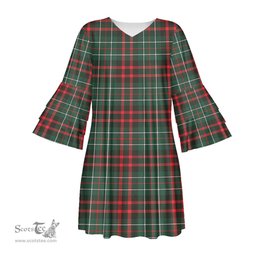 Scottish MacDiarmid Modern Tartan Womens Stacked Ruffle Sleeve Tartan Dress