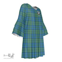 Scottish Lockhart Clan Tartan Crest Womens Stacked Ruffle Sleeve Tartan Dress