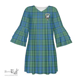 Scottish Lockhart Clan Tartan Crest Womens Stacked Ruffle Sleeve Tartan Dress