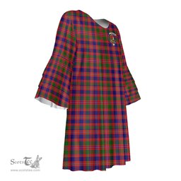 Scottish MacIntyre Modern Clan Tartan Crest Womens Stacked Ruffle Sleeve Tartan Dress