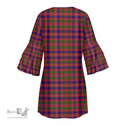 Scottish MacIntyre Modern Clan Tartan Crest Womens Stacked Ruffle Sleeve Tartan Dress