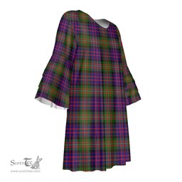 Scottish MacDonnell of Glengarry Modern Tartan Womens Stacked Ruffle Sleeve Tartan Dress