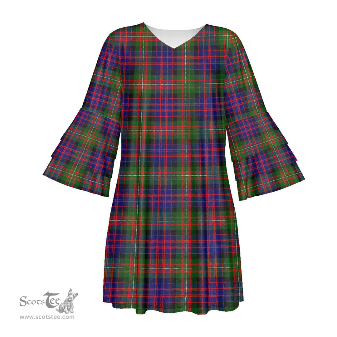 Scottish MacDonnell of Glengarry Modern Tartan Womens Stacked Ruffle Sleeve Tartan Dress