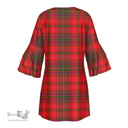 Scottish MacDougall Modern Clan Tartan Crest Womens Stacked Ruffle Sleeve Tartan Dress