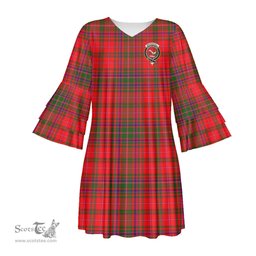 Scottish MacDougall Modern Clan Tartan Crest Womens Stacked Ruffle Sleeve Tartan Dress