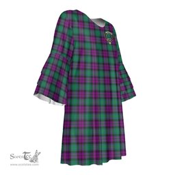 Scottish MacArthur Milton Clan Tartan Crest Womens Stacked Ruffle Sleeve Tartan Dress