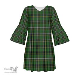 Scottish MacAlpine Modern Tartan Womens Stacked Ruffle Sleeve Tartan Dress