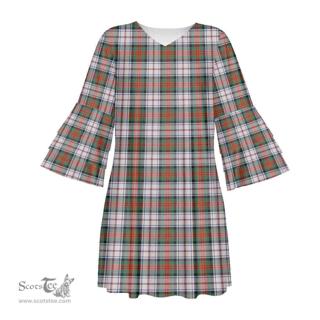Scottish MacDuff Dress Ancient Tartan Womens Stacked Ruffle Sleeve Tartan Dress