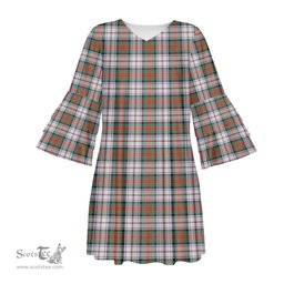Scottish MacDuff Dress Ancient Tartan Womens Stacked Ruffle Sleeve Tartan Dress