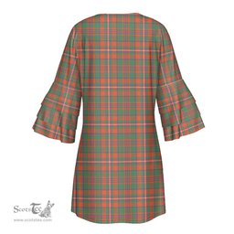Scottish MacKinnon Ancient Tartan Womens Stacked Ruffle Sleeve Tartan Dress
