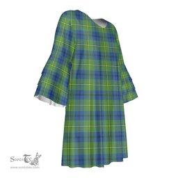 Scottish Johnston Ancient Tartan Womens Stacked Ruffle Sleeve Tartan Dress
