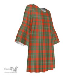Scottish MacGregor Ancient Tartan Womens Stacked Ruffle Sleeve Tartan Dress