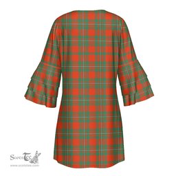 Scottish MacGregor Ancient Tartan Womens Stacked Ruffle Sleeve Tartan Dress
