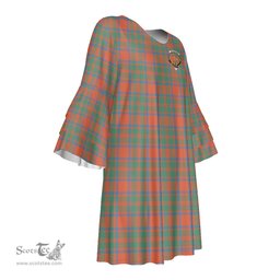 Scottish MacKintosh Ancient Clan Tartan Crest Womens Stacked Ruffle Sleeve Tartan Dress