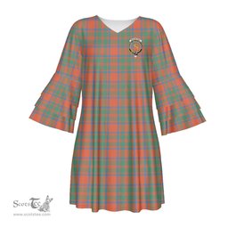 Scottish MacKintosh Ancient Clan Tartan Crest Womens Stacked Ruffle Sleeve Tartan Dress