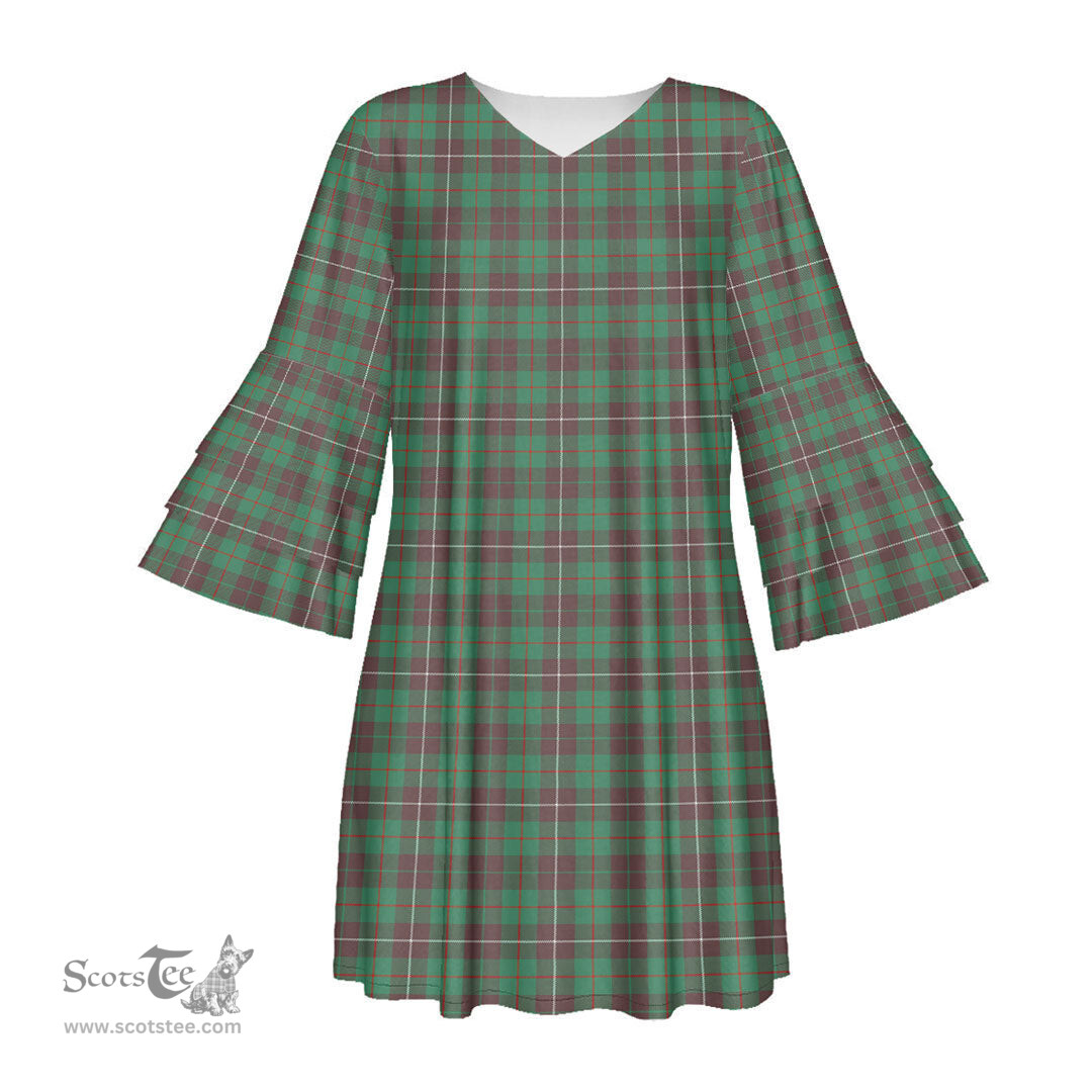 Scottish MacKinnon Hunting Ancient Tartan Womens Stacked Ruffle Sleeve Tartan Dress