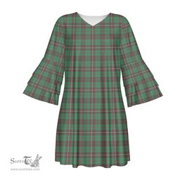 Scottish MacKinnon Hunting Ancient Tartan Womens Stacked Ruffle Sleeve Tartan Dress