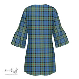 Scottish MacLeod of Harris Ancient Tartan Womens Stacked Ruffle Sleeve Tartan Dress