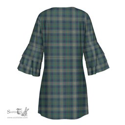 Scottish Kennedy Modern Tartan Womens Stacked Ruffle Sleeve Tartan Dress