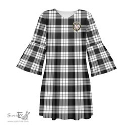 Scottish MacFarlane Black White Clan Tartan Crest Womens Stacked Ruffle Sleeve Tartan Dress