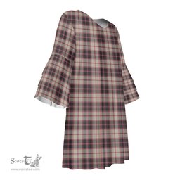 Scottish MacPherson Hunting Ancient Tartan Womens Stacked Ruffle Sleeve Tartan Dress