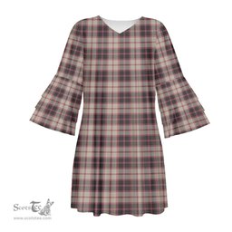 Scottish MacPherson Hunting Ancient Tartan Womens Stacked Ruffle Sleeve Tartan Dress