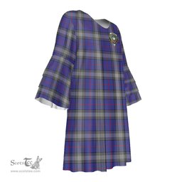 Scottish Kinnaird Clan Tartan Crest Womens Stacked Ruffle Sleeve Tartan Dress