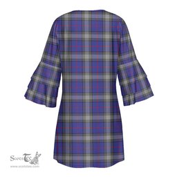Scottish Kinnaird Clan Tartan Crest Womens Stacked Ruffle Sleeve Tartan Dress
