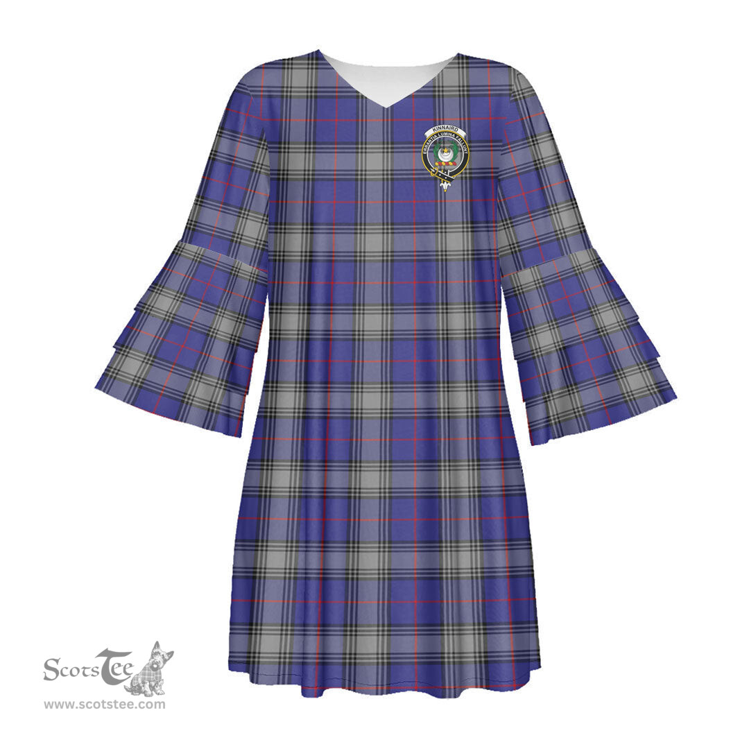 Scottish Kinnaird Clan Tartan Crest Womens Stacked Ruffle Sleeve Tartan Dress