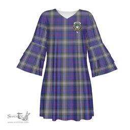 Scottish Kinnaird Clan Tartan Crest Womens Stacked Ruffle Sleeve Tartan Dress