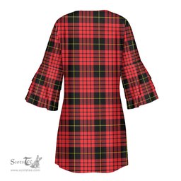 Scottish MacQueen Modern Tartan Womens Stacked Ruffle Sleeve Tartan Dress