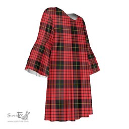 Scottish MacQueen Modern Tartan Womens Stacked Ruffle Sleeve Tartan Dress