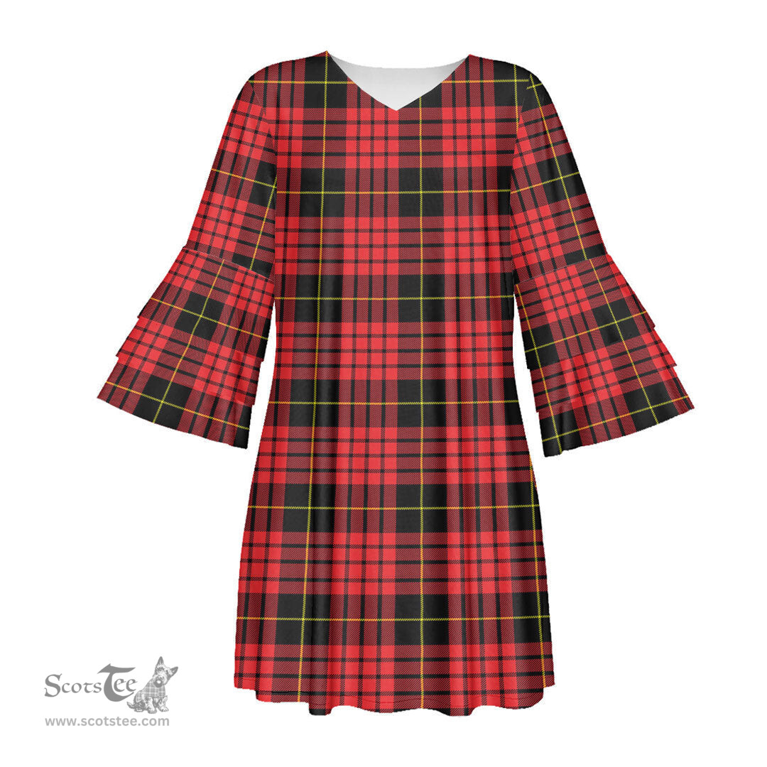 Scottish MacQueen Modern Tartan Womens Stacked Ruffle Sleeve Tartan Dress
