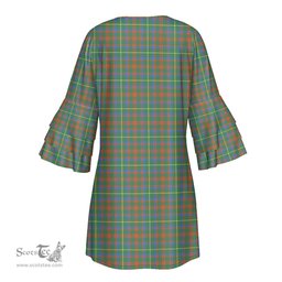 Scottish MacKintosh Hunting Ancient Tartan Womens Stacked Ruffle Sleeve Tartan Dress