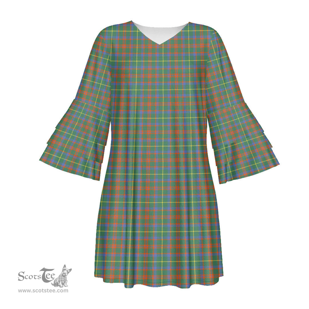 Scottish MacKintosh Hunting Ancient Tartan Womens Stacked Ruffle Sleeve Tartan Dress