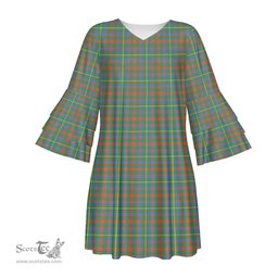 Scottish MacKintosh Hunting Ancient Tartan Womens Stacked Ruffle Sleeve Tartan Dress