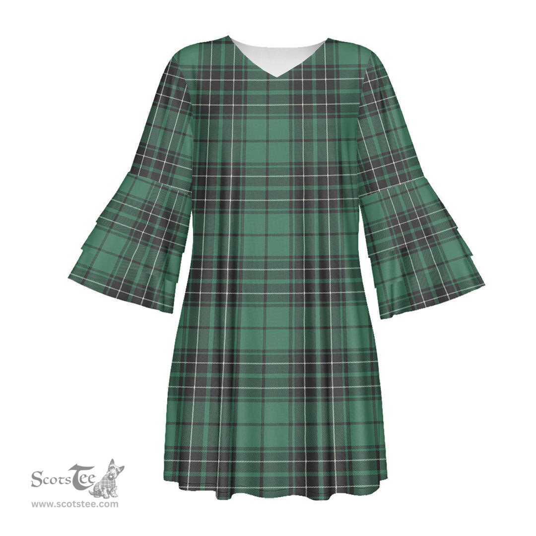 Scottish MacLean Hunting Ancient Tartan Womens Stacked Ruffle Sleeve Tartan Dress