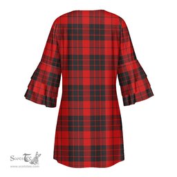 Scottish MacLeod of Raasay Clan Tartan Crest Womens Stacked Ruffle Sleeve Tartan Dress