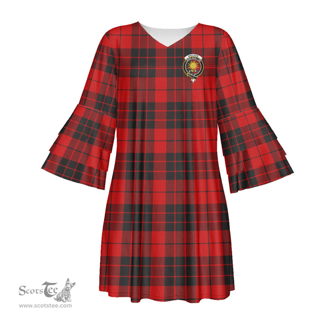 Scottish MacLeod of Raasay Clan Tartan Crest Womens Stacked Ruffle Sleeve Tartan Dress