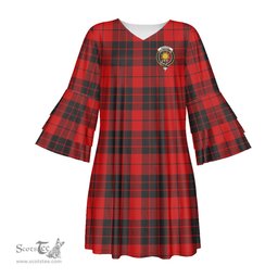 Scottish MacLeod of Raasay Clan Tartan Crest Womens Stacked Ruffle Sleeve Tartan Dress