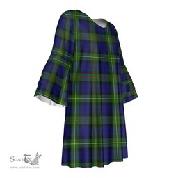 Scottish MacEwen Modern Tartan Womens Stacked Ruffle Sleeve Tartan Dress