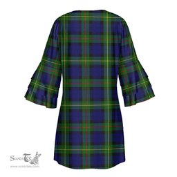 Scottish MacEwen Modern Tartan Womens Stacked Ruffle Sleeve Tartan Dress