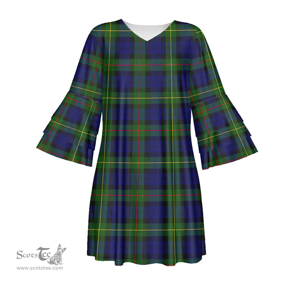Scottish MacEwen Modern Tartan Womens Stacked Ruffle Sleeve Tartan Dress
